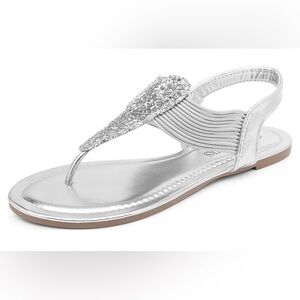 Bandolino Kayte 2 Silver Rhinestone Thong Sandals - Size 6.5 (NIB)